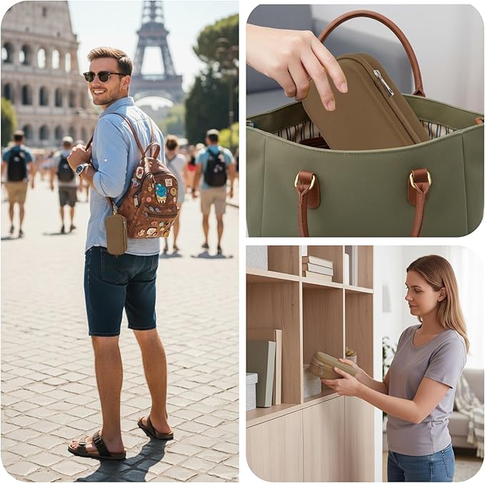 Double Eyeglasses Case,Hard Shell Glasses Case Travel Sunglasses Organizer with Adjustable Slot & Clip for Men Women