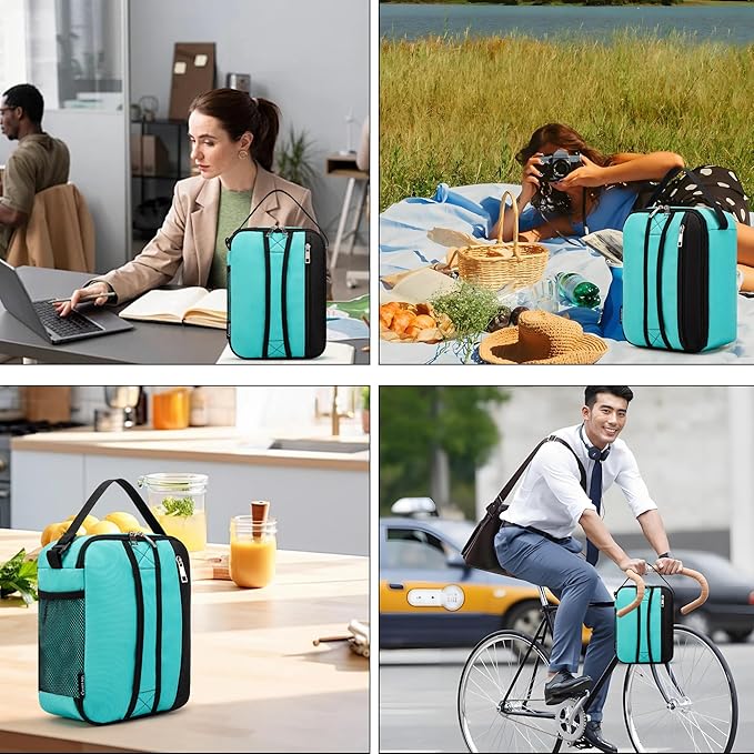 BEIMILY Lunch Box for Men Women Adults,Small Insulated Lunch Bag for Office Work Picnic,Reusable Portable Lunchbox,Soft Cooler Tote Bag(Light blue green)