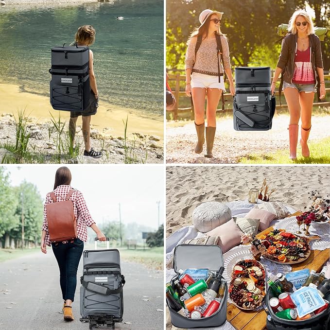 Odoland 48/72 Can Rolling Cooler Bag with Wheels & Handle, Collapsible Insulated Ice Chest for Beach, Camping & Tailgating - Portable Travel Soft Cooler on Wheels, Collapses for Easy Storage