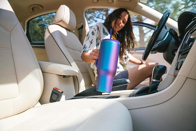 IRON °FLASK Co-Pilot Insulated Mug w/Straw & Flip Cap Lids - Cup Holder Bottle for Hot, Cold Drink - Leak-Proof - Water, Coffee Portable Travel Mug - Twilight Blue, 32 Oz