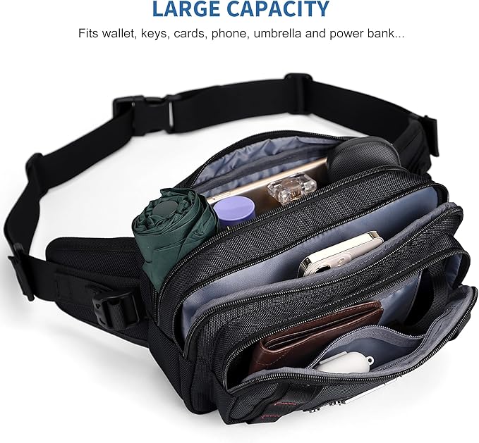WITZMAN Fanny Pack for Men Casual Waist Bag Travel Mens Belt Bag with Adjustable Strap for Outdoors Cycling Hiking Walking(B732 Black)