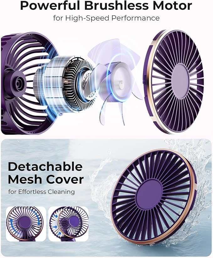 Portable Handheld Fan, 4000mAh, 180 Adjustable, 6 Speed Wind, USB Rechargeable Foldable Fan with Real-Time Electricity Display