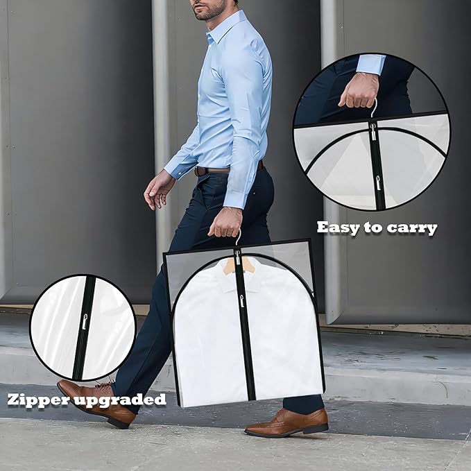 Dress Bags for Gowns Long, 60'' Garment Bags for Hanging Clothes, Suit Bag Cover for Storage and Travel, 2 Pack (Clear)