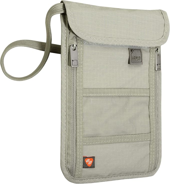 Lewis N. Clark RFID Blocking Stash Neck Wallet, Travel Pouch + Passport Holder for Women & Men, Taupe