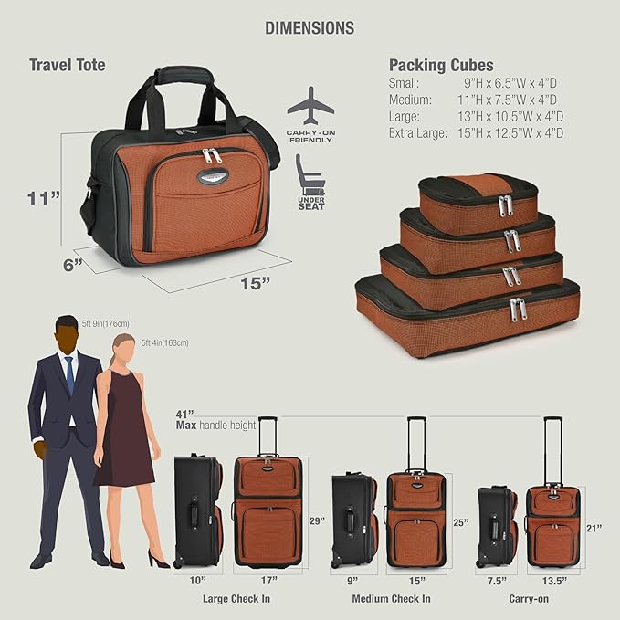 Travel Select Amsterdam Softside Expandable Luggage with Rolling Wheels, Orange, 8-Piece Set (15/21/25/29) with Packing Cubes