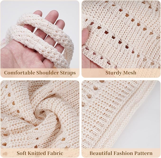Sightor Crochet Tote Bag, Mesh Beach Bag Knit Summer Hobo Bag Vacation Boho Tote Bag for Women