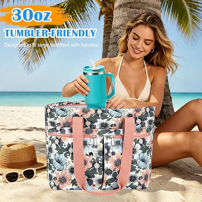 HUANLANG Large Beach Bags for Women Pool Bag with Zipper, Waterproof Sandproof Beach Tote Travel Bag with Wet Pocket | Waterproof, Large capacity, Dry/wet separation, Cooling function, Durable fabric, sandproof