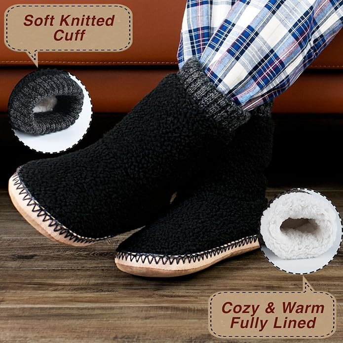 cosyone1997 Boot Slippers for Men Indoor Soft Sole, Warm Fuzzy Slipper Socks with Non Slip Grips
