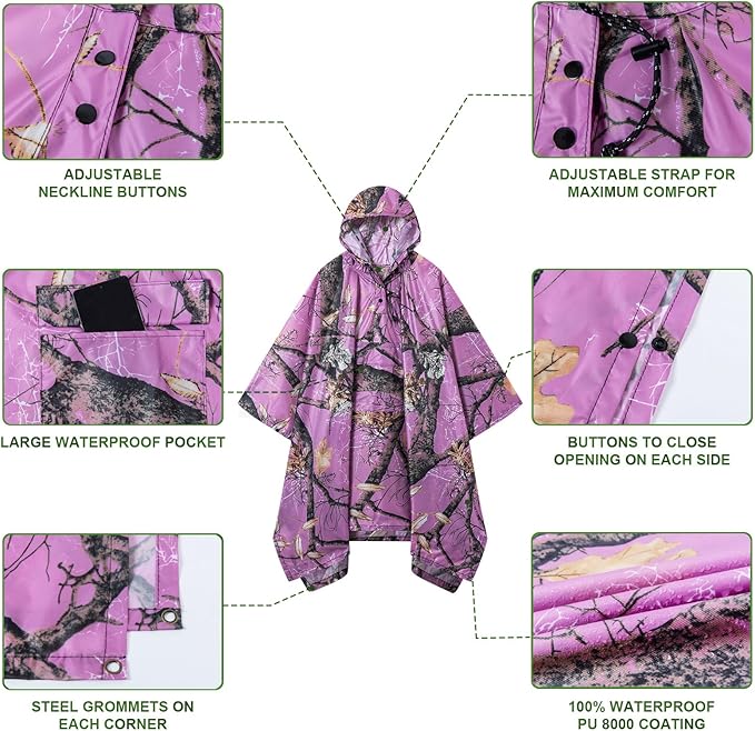 Hooded Rain Poncho for Adults - Waterproof Rain Coat and Lightweight Jacket 3-in-1 Multi-Function with Pockets