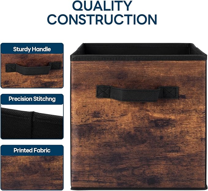 EWES 13 Inch Fabric Storage Cubes, 8 Pack Foldable Storage Bins with Handle, Storage Baskets Box for Shelves, Closet, Organizer, Rustic Brown and Black