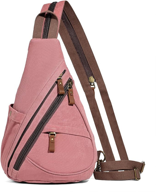 KL928 Canvas Sling Bag - Small Crossbody Backpack Shoulder Casual Daypack Rucksack for Men Women(Large Version, Rust Red)