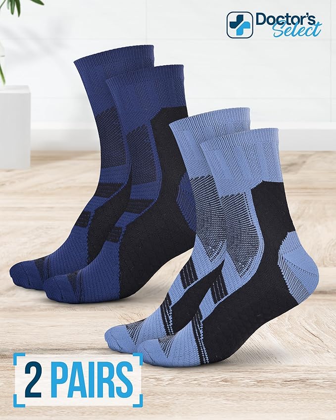 Doctor's Select Plantar Fasciitis Socks - 2 Pairs | Compression Crew Socks for Plantar Fasciitis Relief | Arch Support Socks