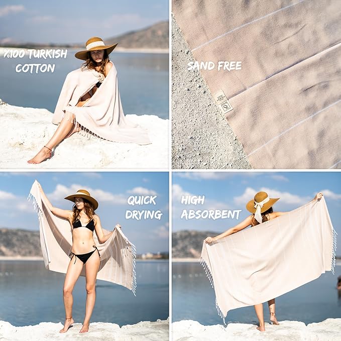 Ray Silver Turkish Beach Towel – 100% Cotton 40x71 Quick Dry Oversized Sand Free Lightweight Blanket for Travel Camping Bath Sauna Pool Gym Yoga (1pc - S-Nude)