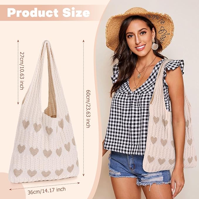 Sightor Crochet Tote Bag, Mesh Beach Bag Knit Summer Hobo Bag Vacation Boho Tote Bag for Women