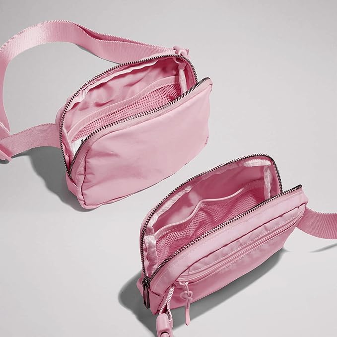 Fanny Pack Crossbody Bag Trendy Waterproof Small Sling Cross Body Purse for Women Men Fashion Waist Packs Mini Belt Pouch Chest Bum Hip Bag Lulu Dupes for Travel Vacation Running Pink
