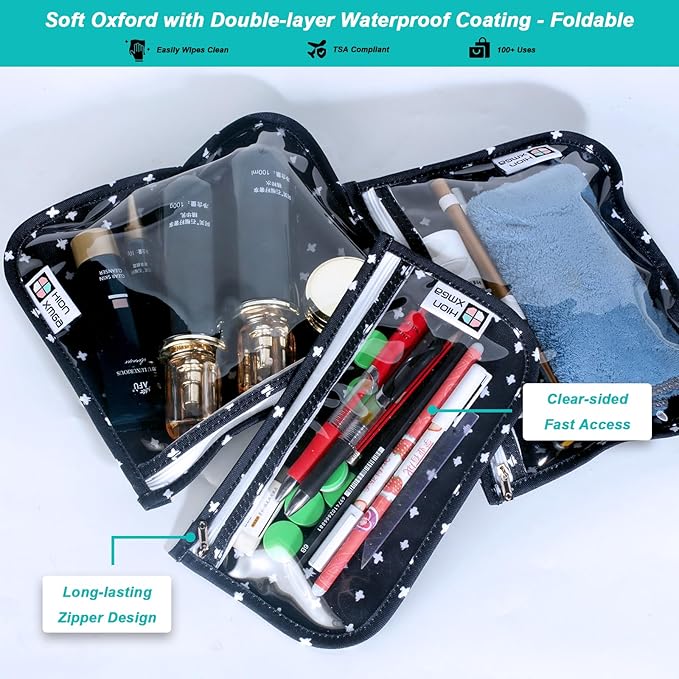 TSA Approved Toiletry Bag, Set of 3 Clear Travel Toiletry Bag Quart Size Zipper Travel Pouch, Waterproof Makeup Cosmetic Bag for Women Men Kids Toiletries Carry on, Arrow B