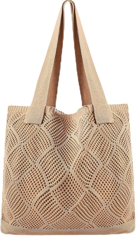 COOKOOKY Crochet Beach Tote bag Summer Beach Bag for Women Aesthetic Mesh Tote Bag Hippie Bag Knit Bag