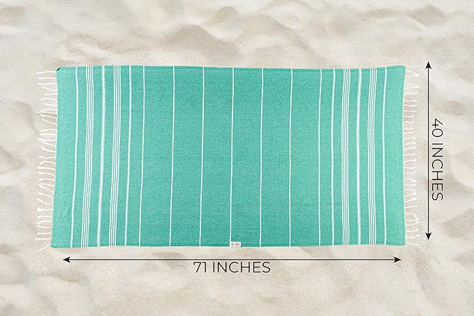 Ray Silver Turkish Beach Towel – 100% Cotton 40x71 Quick Dry Oversized Sand Free Lightweight Blanket for Travel Camping Bath Sauna Pool Gym Yoga (1pc - S-Benetton Green)