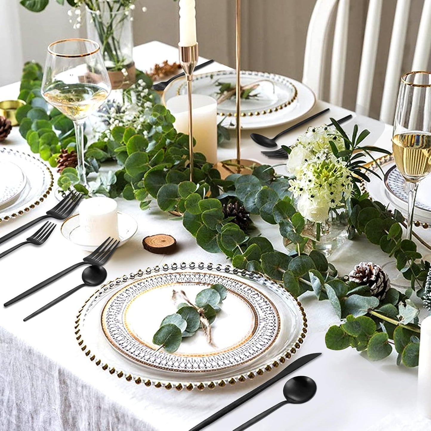 Matte Black Silverware Set, VANVRO 60-Piece Stainless Steel Flatware Set, Satin Finish tableware Cutlery Set, Service for 12, Home and Restaurant, Dishwasher Safe