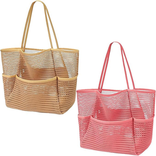 4PCS Large Beach Bags for Women,Nylon Mesh Tote Bag with Large Inner Zipper Pocket