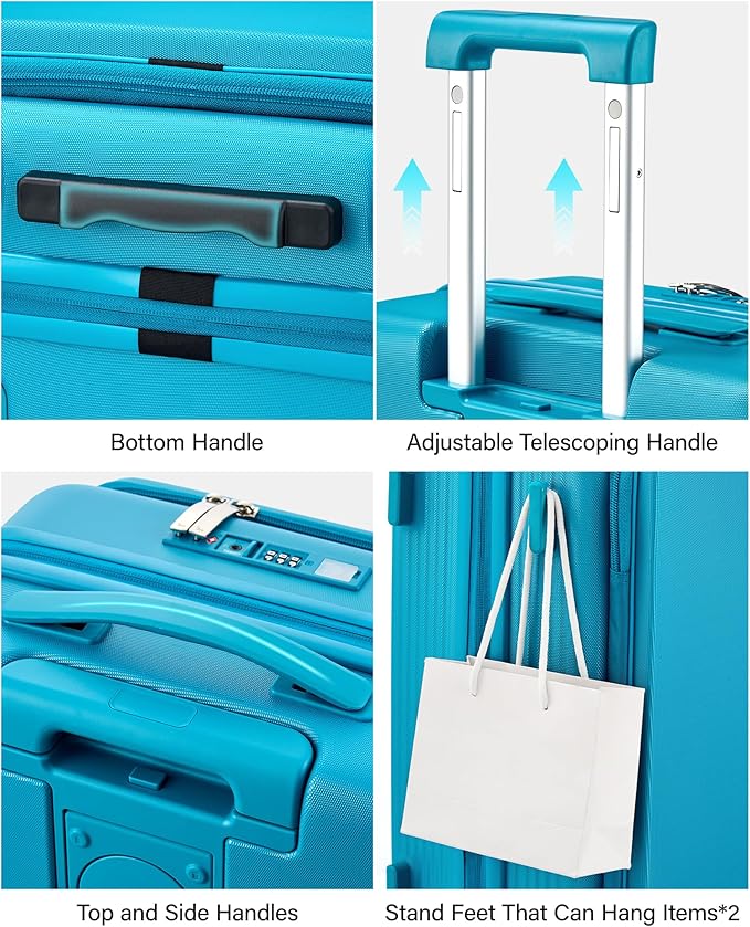 Hanke 24Inch Expandable Luggage Top Opening Medium Checked Luggage Hard Shell Suitcases with Wheels Travel Luggage Rolling Suitcase with Cup Holder (Caribbean Blue)