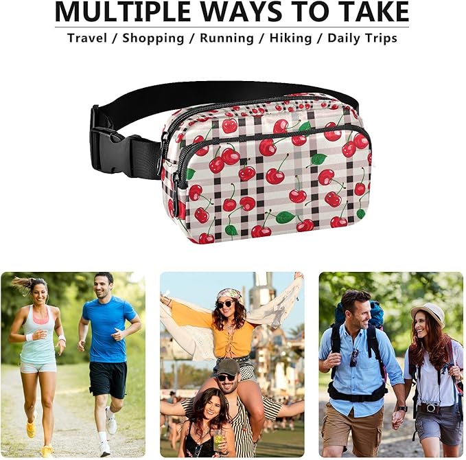 Cherry Red Checkered Plaid Fanny Pack for Women Men Water Resistant Fashion Waist Packs with Adjustable Strap Belt Bag for Travel Workout Jogging Hiking 21219407