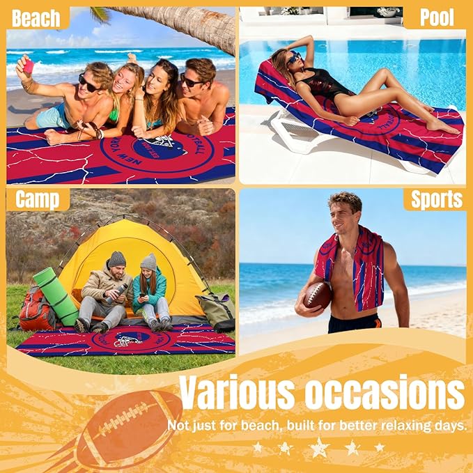 Football Fan Thin Lightweight Microfiber Beach Towel New York Themed Oversized Towels Men Women Giants Team Dad Husband Guy Him Christmas Xmas Father Day Novelty Prank Hilarious Naughty