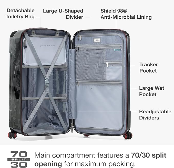 Traveler's Choice Maxporter II Polycarbonate Hardside Trunk with Spinner Wheels, Gray Camo, 30-Inch Trunk