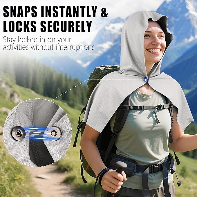 Cooling Hoodie Towel Magnetic Lock Towels for Neck and Face UV Protection, Moisture-Wicking for Camping Gym and Yoga