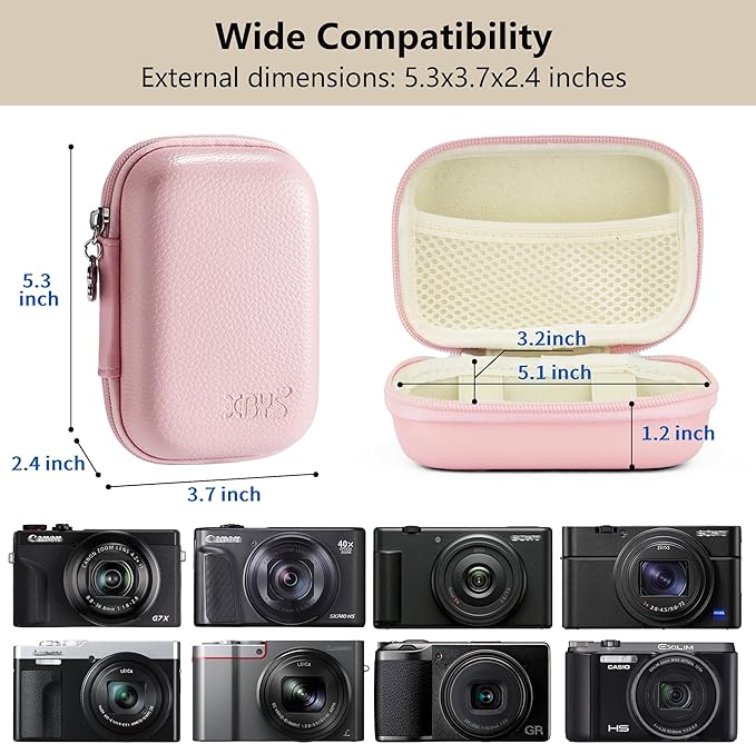Digital Camera Case Compatible with Canon Powershot G7X Mark II & III/ SX740/ Sony ZV-1/ RX100 VII, Compact Travel Point & Shoot 4K Vlog Cameras Storage Holder with Lanyard (Pink)