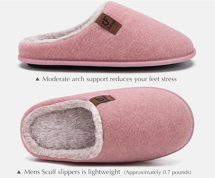 COFACE Mens Cozy Memory Foam Scuff Slippers Casual Slip On Warm House Shoes Indoor/Outdoor Sandal Slippers With Arch Support Rubber Sole Size 7-15