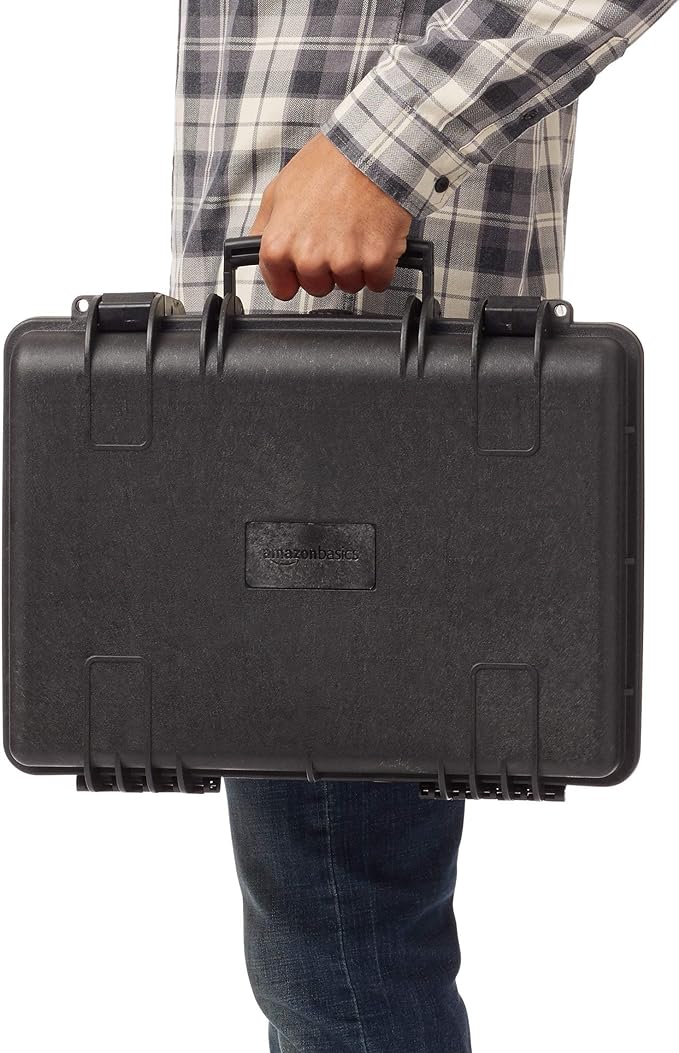 Amazon Basics Portable Hard Camera Case for DSLR Equipment, Customizable Fit, Protective Water Resistant, Medium, Black, 18"L x 14"W x 6"H