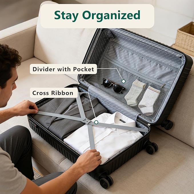 21 Inch Carry On Luggage, ABS Hardside Suitcase with Spinner Wheels, Airline-Approved Cabin Luggage with TSA Security Lock, Expandable Travel Suitcase for Flights, Business Trips & Weekend Vacations