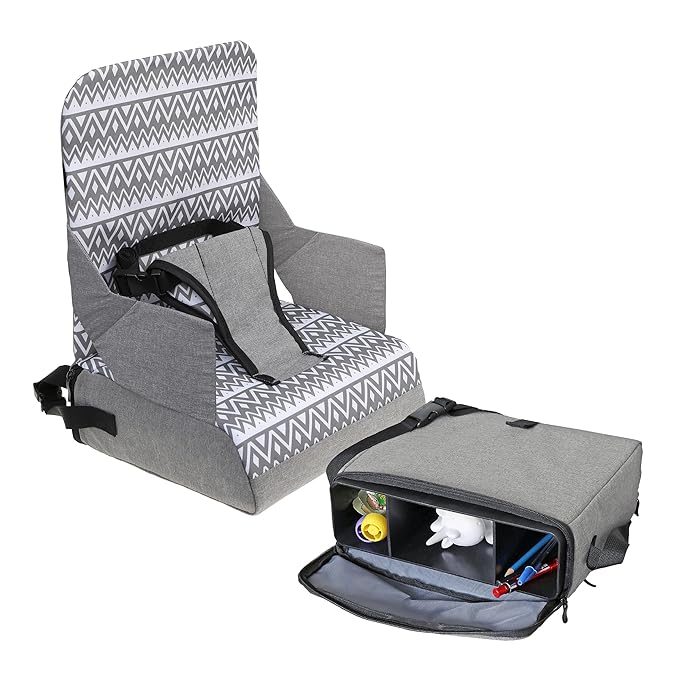 Dreambaby Grab ‘N Go Travel Booster Seat – Portable Toddler High Chair for Dining (6M-3Y) with Storage & Shoulder Strap