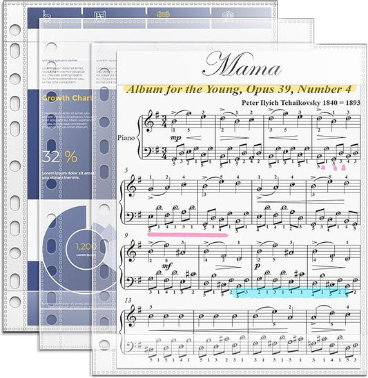 Heavyweight Sheet Music Sleeves - 20 PCS Choral Folder Sleeves for Music Binder, 8.511 Sheet Protectors