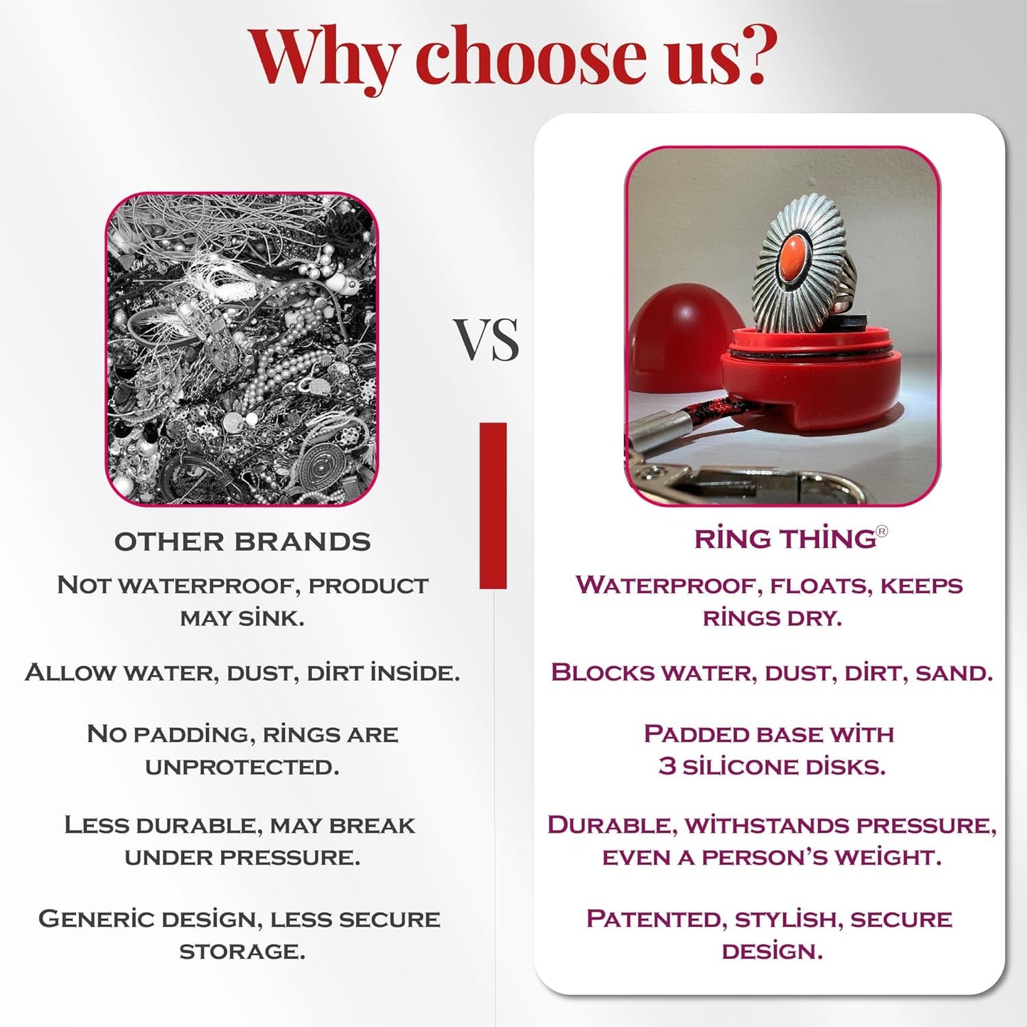 RING THING - Ring Holder Keychain, Jewelry Organizer and Storage, Portable Waterproof Ring Case, Pill Box Container, Gym and Travel Accessory (Ruby Red)