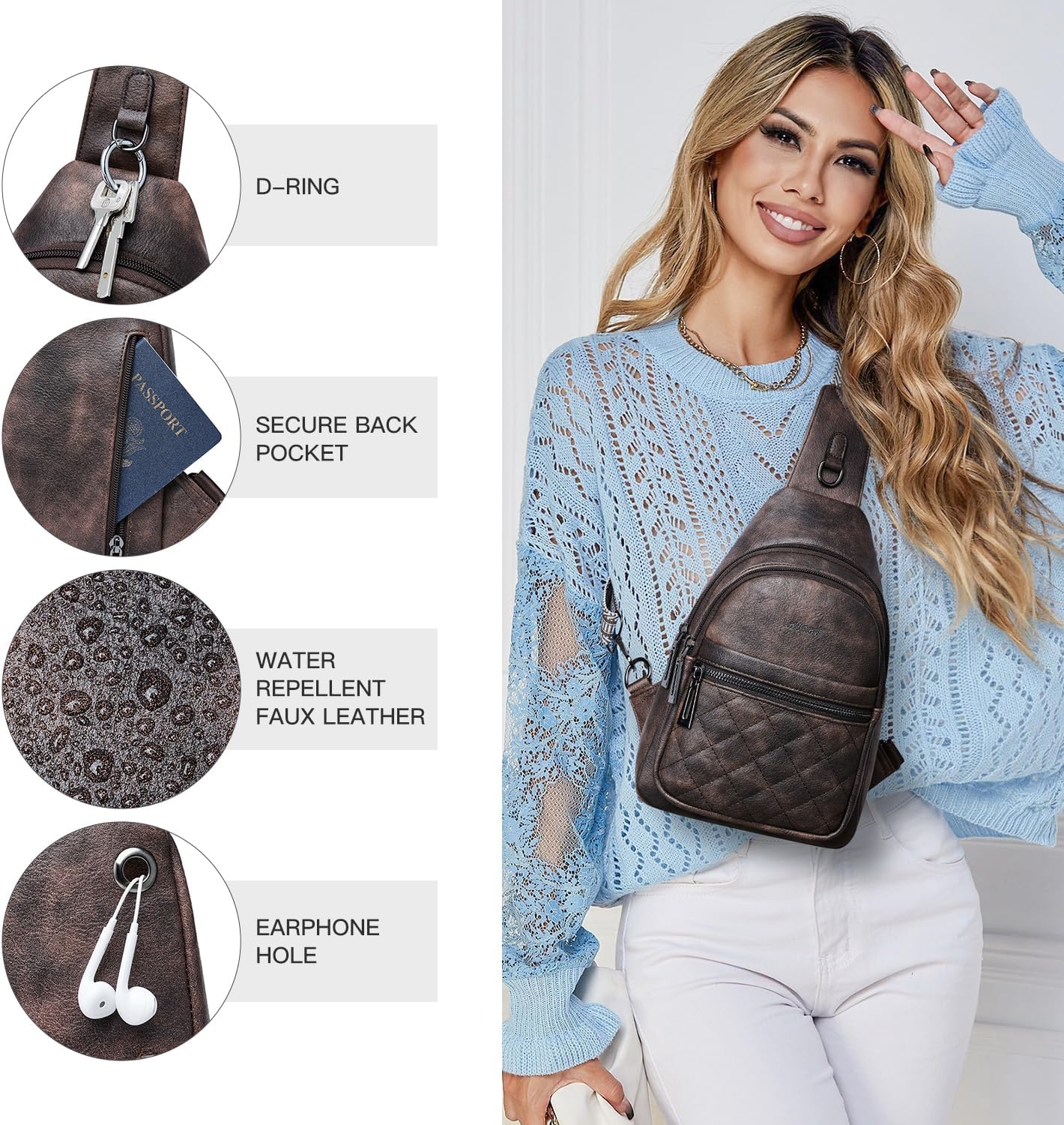 Sling Bag For Women Fanny Pack Crossbody Travel Shoulder Belt Bags Tote Backpack Purse Faux Leather