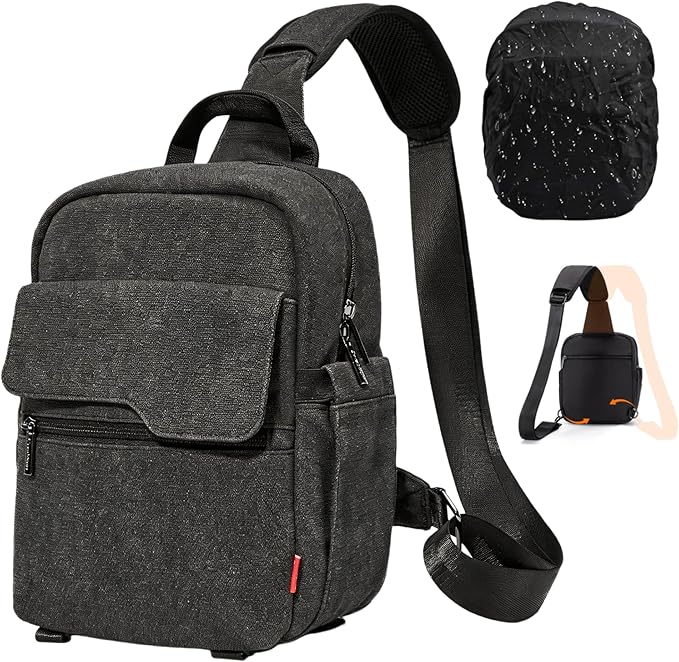 Cwatcun Camera Sling Bag Crossbody Small Camera Case, Lightweight DSLR/SLR/Mirrorless Photography Bag with Tripod Holder and Rain Cover for Canon, Nikon, Sony, Fuji Cameras, Lens Accessories