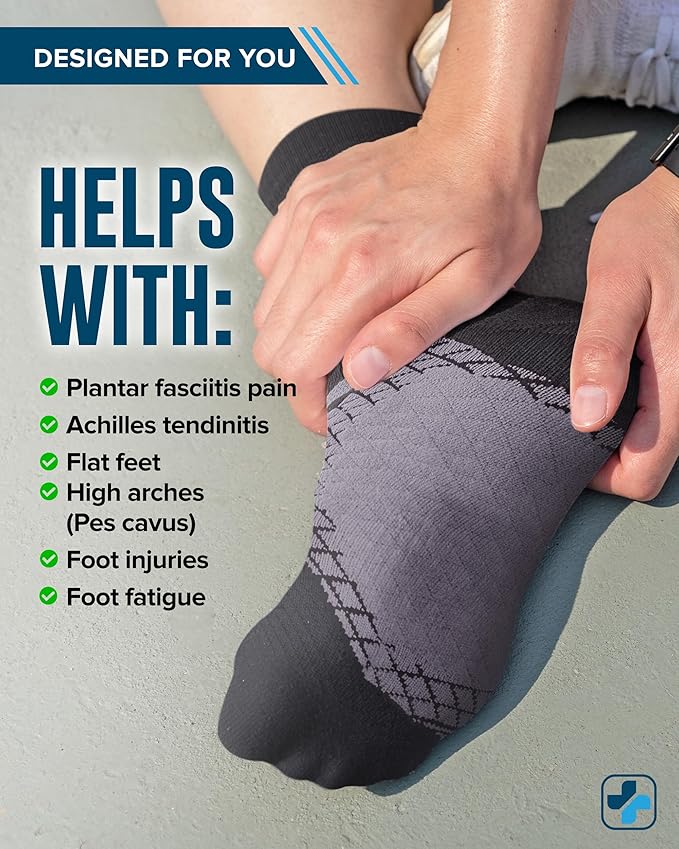 Doctor's Select Plantar Fasciitis Socks - 2 Pairs | Compression Crew Socks for Plantar Fasciitis Relief | Arch Support Socks