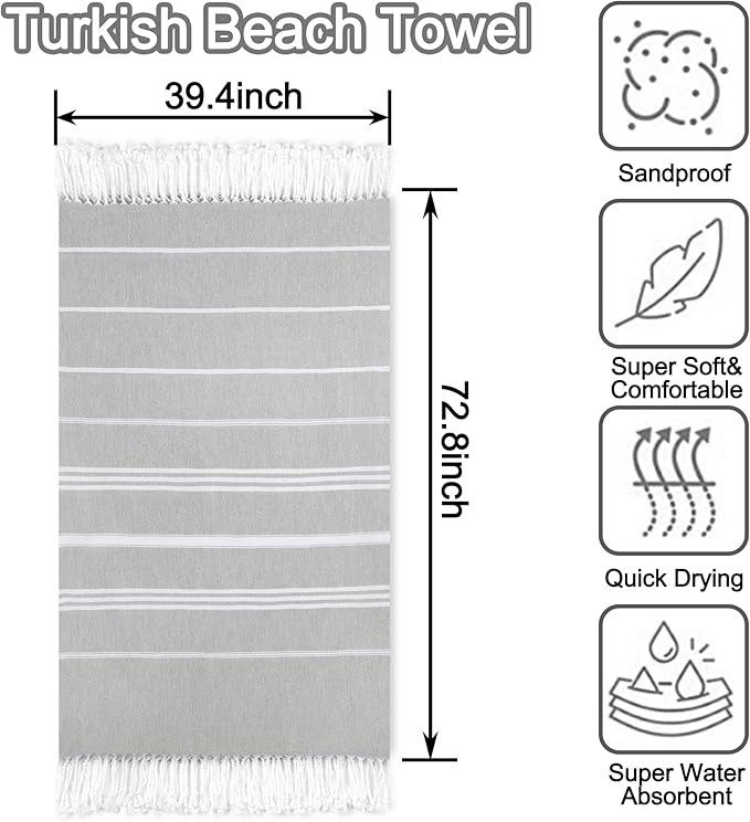Beach Towel 2 Pack,Sand Free Beach Towels Oversized 39 x 72,Turkish Beach Towel Quick Dry Towel,Lightweight Pool Towels for Adults Travel Towel,Super Absorbent Towels Beach Accessories