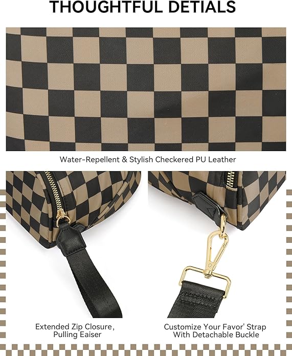 BOSTANTEN Crossbody Bags for Women Cross Body Purse Checkered Bum Bag, Large Diaper Purse for Moms, Perfect for Work/Travel