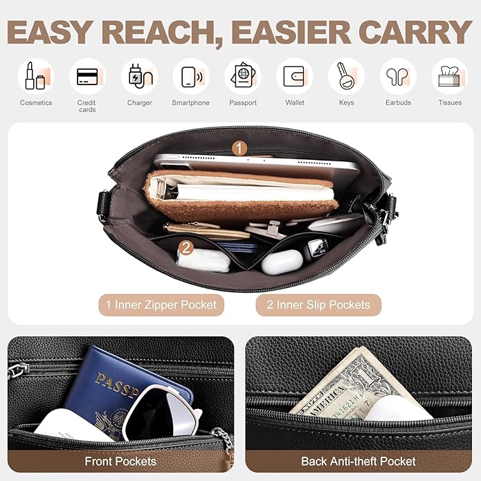 Anti Theft Crossbody Purses for Women RFID Blocking Crossbody Bags, Travel Shoulder Purse with Built-in Wallet