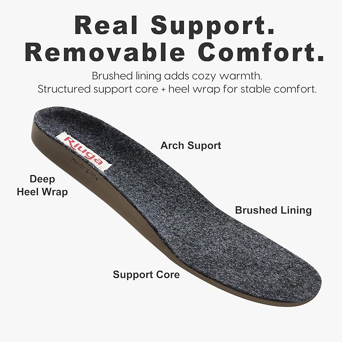 Men’s Premium Everyday Moccasin Slippers Crafted Leather Upper Plush Shearling-Style Lining Removable PU Arch Support Insole with Deep Heel Cup Non-Slip Non-Marking Rubber Sole Fold-Down Heel Indoor Outdoor