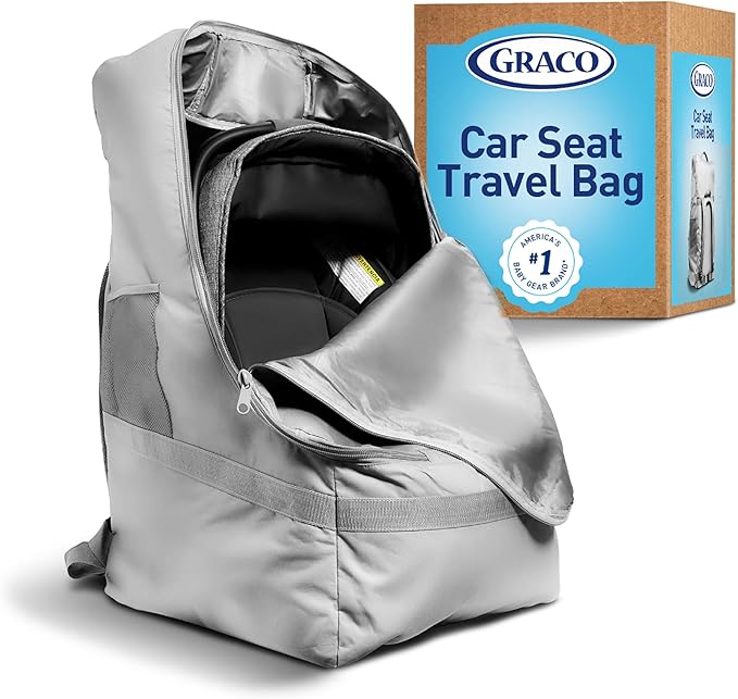 Graco Padded Car Seat Travel Bag & Infant Carrier Backpack, Durable Large Back Pack for Carseats & Booster Seats, Airport Gate Check Bag Luggage, Double Padded Strap, Water Resistant Material, Gray