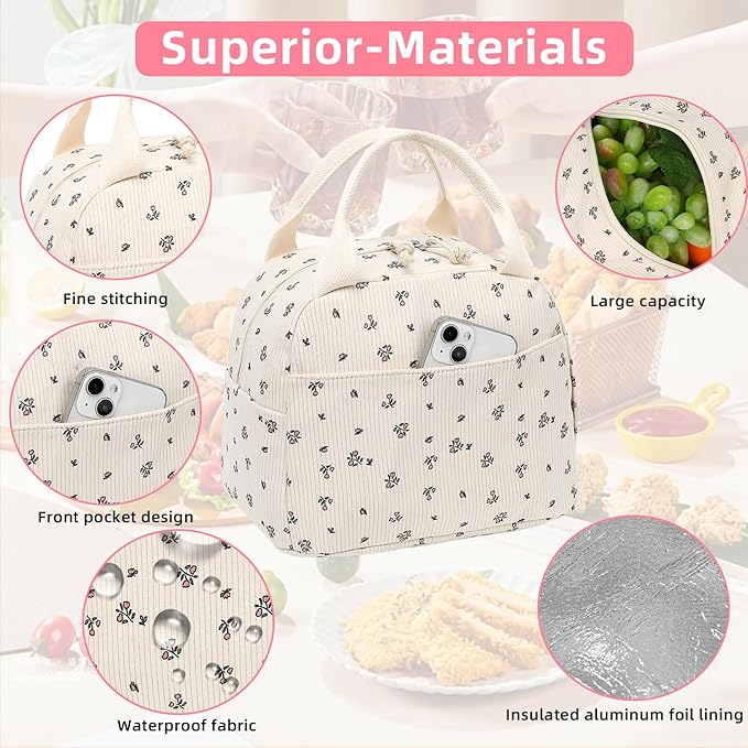 LEDAOU Lunch Box for Women Insulated Lunch Bag Cute Lunchbox Compact Cooler Thermal Reusable Lunch Tote for Work School Picnic Travel
