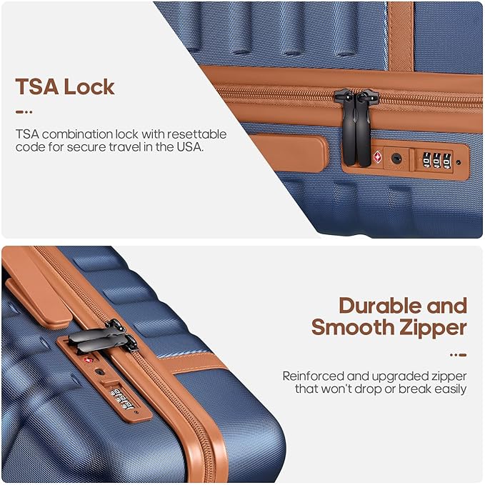 UKEIN Luggage Sets 3 Piece, Carry On Luggage 20In With Spinner Wheels,PC Hardside Suitcase Set with TSA Lock,Durable Carry On Suitcase With Travel Backpack for Men (Blue, 3 piece set (20inch))