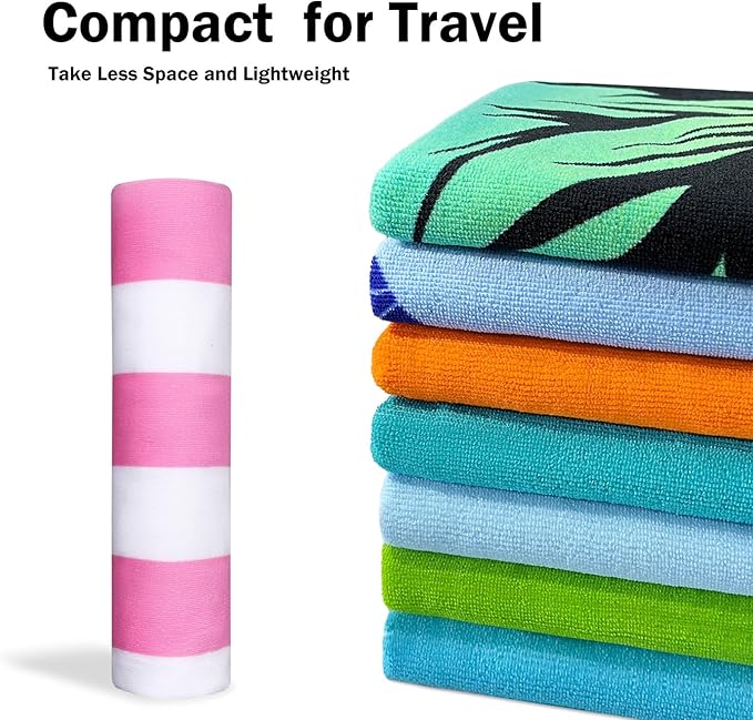 cabanana Microfiber Beach Towel Oversized - 70"x 35"Sand Free Quick Dry Lightweigh Beach Towels for Adults,Soft Extra Large Thin Travel Towel for Beach Accessories(Pink)