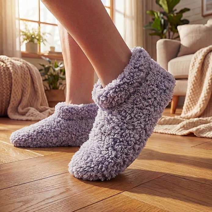 Cozylook Fuzzy Slippers for Women Indoor, Warm Bedroom Slip On Shoes, Winter Fluffy House Socks with Grippers, Cozy Christmas Gifts Unique