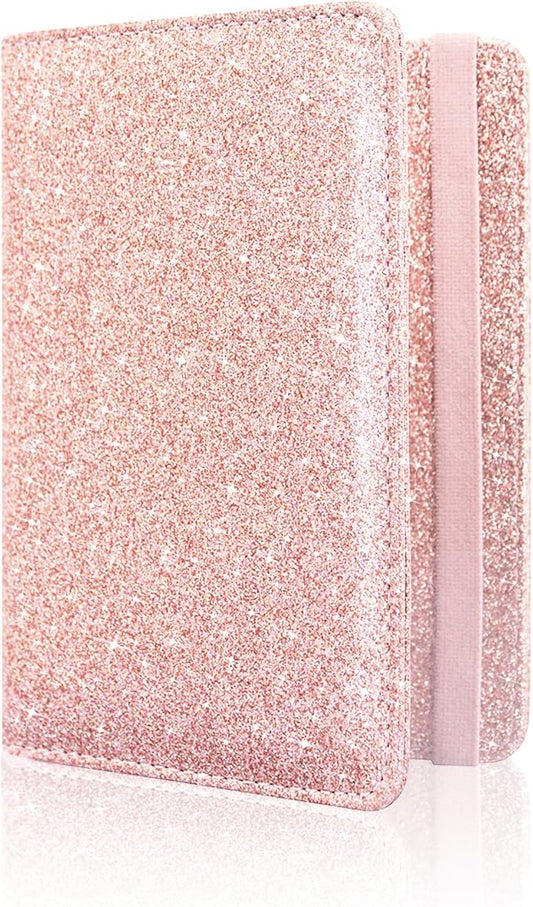 ACdream Passport Holder Cover, Leather Travel Wallet Case, RFID Blocking Document Organizer Protecrtor, with Slots for Credit Cards, Boarding Pass, for Women and Men, Glitter Rose Gold