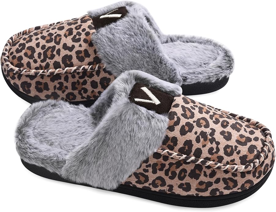 VONMAY Women's Memory Foam Slippers Moccasin Slip-on Scuff House Shoes Fuzzy Faux Fur Lining Indoor Outdoor for All Seasons